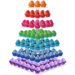 weddingwish Cupcake Stand, 7 Tier Square Cupcake Stand for 160 Cupcakes, Acrylic Cupcake Tower Stand, Large Cupcake Display Stands, Tiered Cupcake Holder Stand for Birthday, Party, Baby Shower