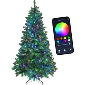 6FT Prelit Christmas Tree with 300 RGB Lights, Premium Artificial Christmas Tree with Music Sync & App Controlled Multi-Color RGB Lights, Full Pre Lit Xmas Tree with 751 Branch Tips for Holiday