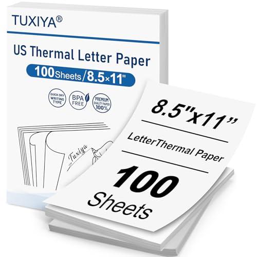 TUXIYA 100 Sheets Thermal Printer Paper 8.5 x 11 Inch,BPA free Advanced Thermal Printing, US Letter Size Thermal Paper Compatible Most Portable Printers