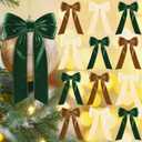 Aneco 12 Pcs Velvet Bows Christmas Ribbon Bow Tree Ornaments Vintage Xmas Bows for DIY Crafts Gift Wrapping Hair Garland Wreath Floral Holiday Door Decorations (9 x 13 Inch, Beige, Brown, Dark Green)