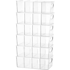 4-Section Divided Storage Plastic Bins, Clear Plastic Food Storage Organizer for Kitchen, Snacks, Spice Packets,Pouches, Stackable Tea Bag Storage Bin (3 Pack)