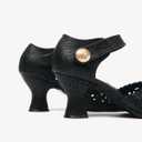 NEWBELLA Womens Mary Janes Vintage Pumps with Adjustable Ankle Strap & Embossed Cutou Design, Comfortable Flared Heels for Casual & Dressy, Size 9
