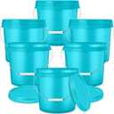6 Pack 2 Gallon Plastic Bucket with Lid Heavy Duty Pail with Metal Handle Reusable Small Multipurpose Paint Buckets Container for Food Storage(Sky Blue)
