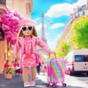 American 18 Inch Doll Clothes Accessories-18 inch Doll Suitcase-Glasses,Beret,Shoes,Handbag,Camera, Passport,Mobile Phone Travel Set Valentine's Gift Toys for 3-12 Girls