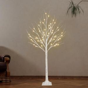 1-Pack 4FT Lighted Birch Tree (Higher & Floor Standing), Birch Christmas Tree for Indoor & Outdoor, Warm White 96 LED Birch Tree Lights for Outdoor Christmas Decorations Indoor Home Thanksgiving