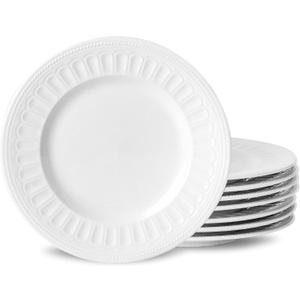 Neaylfe 8-Piece Ceramic Dessert Salad Plates, 8 Inch, Embossed Small Dinner Plates, Kitchen Porcelain Dish Ceramic Flat Plates for Appetizer, Pancakes, Dishwasher & Microwave Safe