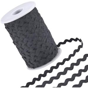 GORGECRAFT 54.6Yds/50m Rick Rack Trim Ribbon Black Wave Bending Fringe Trim 0.2"/5mm Woven Braided Webbing Edge Lace Zig Zag Ribbon for Sewing Crafts Dress Embellishment Wedding Party Gift Wrapping