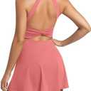 Womens Workout Tennis Dress with Built in Shorts and Bra Athletic Golf Activewear for Exercise (Large, Easy Peezy - Pink)