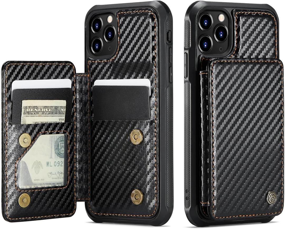 Vinich for iPhone 11 Pro Max Wallet Case with Card Holder, RFID Blocking Credit Slots Kickstand Shockproof Phone Cover Fit for iPhone 11 Pro Max 6.5" Carbon Black