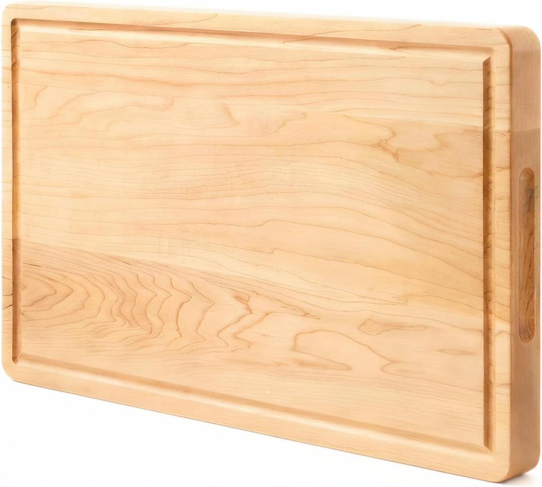 Vandroop Hard Maple Cutting Board for Kitchen 16X10 1.1 Thick, Wood Cutting Boards with Invisible Inner Handle and Juice Groove