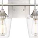 2 Lights Bathroom Light Fixture, 15 Inch Brushed Nickel Bathroom Vanity Lights Over Mirror, Modern Farmhouse Bath Wall Sconce Light with Clear Glass, WL9167-2C (Nickel, Clear Glass)