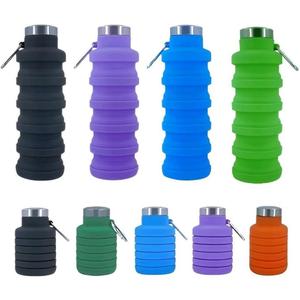Collapsible Water Bottles17oz Large capacity Silicone Water Bottle with CarabinerReusable Foldable Lightweight Sports Water Bottle for Travel Gym Camping Hiking (Black+Purple+Blue+Green)