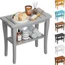 Bamboo Shower Bench Stool with Storage Shelf, Waterproof Shower Chair Spa Bath Seat, Shower Stool for Inside, Bathroom Bench Seat for Adults Elderly Seniors for Indoor or Outdoor Use (Gray)