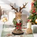 Christmas Reindeer Head Statues, Deer Head with Wreath, Reindeer Christmas Table Decoration for Home Indoor Resin Xmas Deer Figurine Winter Holiday New Year Gift for Woman