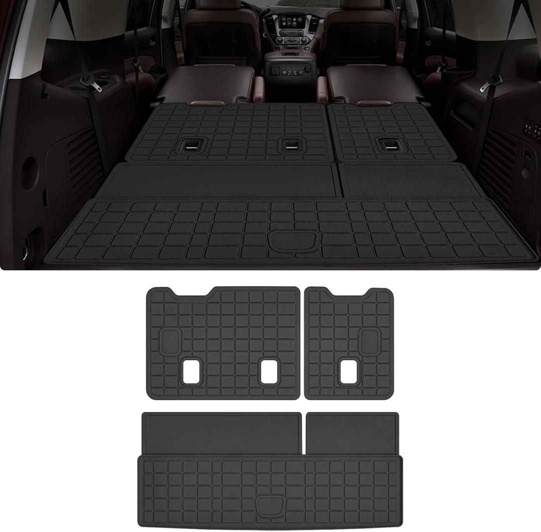 Cargo Mat with Backrest Protection for 2015-2019 2020 Chevy Chevrolet Tahoe/GMC YukonNot XL,TPE All Weather Protection Cargo Liner with Velcro Rear Seats Backrest car Accessories-Black