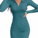 Valiamcep Women's Dress Long Sleeve V Neck Collared Ribbed Knit Bodycon Mini Pencil Dresses (Medium, A Lake Blue)