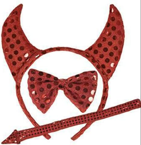 children's Halloween costume, red, the devil, with headband, tail atached