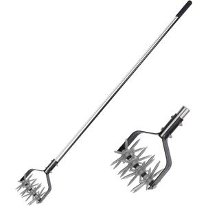 Rotary Garden Tool, Adjustable Hand Tiller, Long Handle Cultivator for Aerating, Weeding, Planting and Mixing Soil or Reseeding Grass