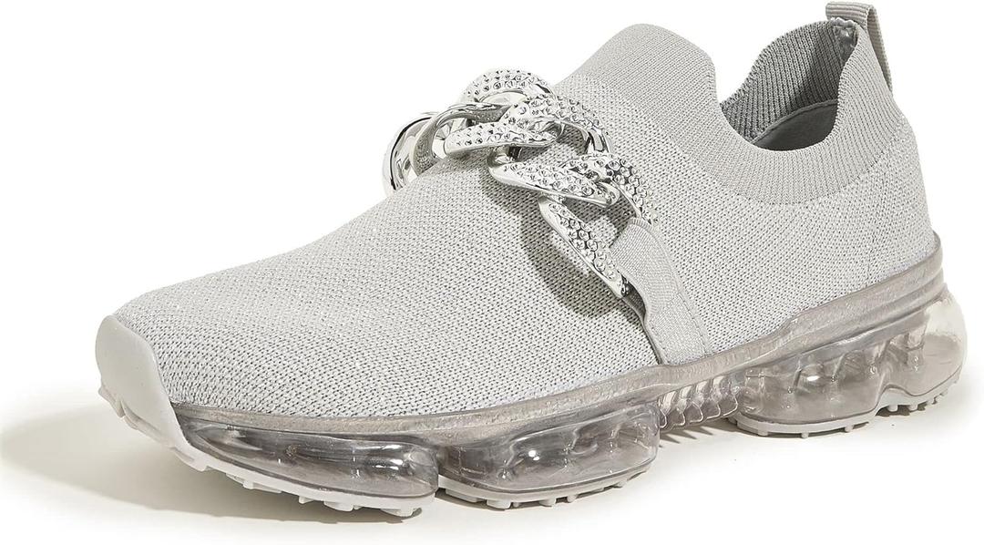 LUCKY STEP Women Air Cushion Fashion Sneakers Breathable Casual Comfortable Lightweight Walking Shoes (10, Grey Chain)
