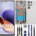 OLED for Samsung Galaxy S24ultra 5G S928U S928U1 S928E LCD Display Touch Screen Digitizer Assembly S24 Ultra Screen Replacement Support Fingerprint+S-Pen (with Grey Frame+Back Cover+Tools)