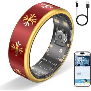 Smart Ring for Women & Men, Fitness Tracker Ring with Sleep Monitoring, Heart Rate & Blood Oxygen Tracking, IP68 Waterproof, Bluetooth Health Ring, No Subscription (Red, 9)
