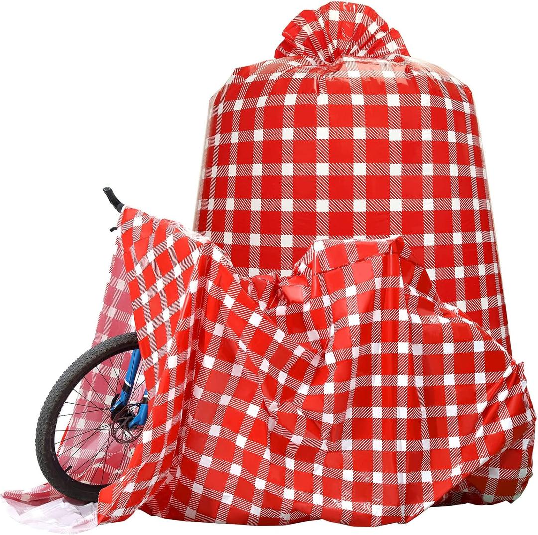 Teling 2 Pcs 80 x 60 in Jumbo Bike Gift Bags Christmas Extra Large Bicycle Plastic Gift Bags for Heavy Large Xmas Present(Red White)