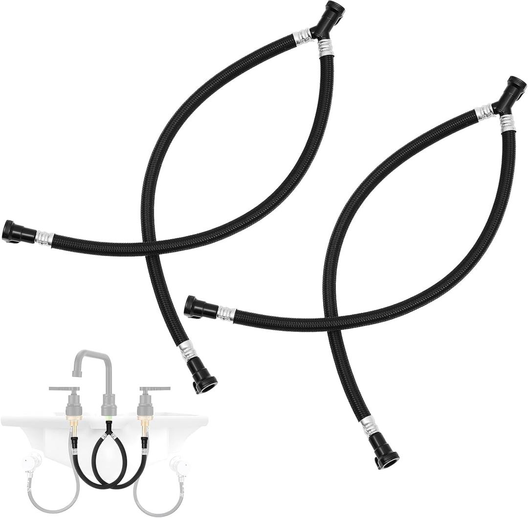 2 Pcs 16 Inch Quick Connect Water Hose Faucet Supply Lines Hot & Cold Water Mixer Line Replacement V-shape Widespread Bathroom Sink Faucet Y Hose with Snap-in Fast Lock Pipe(Black)