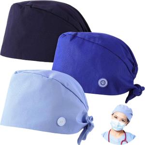 Syhood 3 Pieces Working Caps with Buttons and Sweatband Adjustable Gourd-Shaped Tie Back Hats for Women Men
