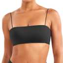 VOYJOY Women Spaghetti Strap Sports Bra Padded Low Support Seamless Impact Cami Square Neck Workout Yoga Bra Crop Top (Small, Black)