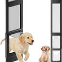 Dog Door for Sliding Glass Door, Magnetic Plastic Flap, Adjustable Height, No-Cut Insert with Lock, Ideal for Renters, Apartments, Patio Black M, Medium