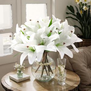 Hotop 36 Pcs Easter Lily Faux Flowers Realistic Artificial Lily Flowers for Wedding Home Party Easter Garden Shop Wedding Arrangement Office Decoration Bouquets (White)