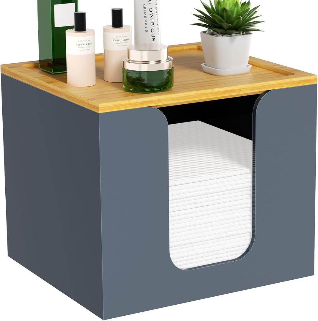 VITVITI Disposable Face Towel Holder Box, Acrylic Facial Towel Container for XL Clean Skin Club, Large Disposable Face Towels Storage with Bamboo Lid, for Bathroom, Vanity Makeup, Gray  