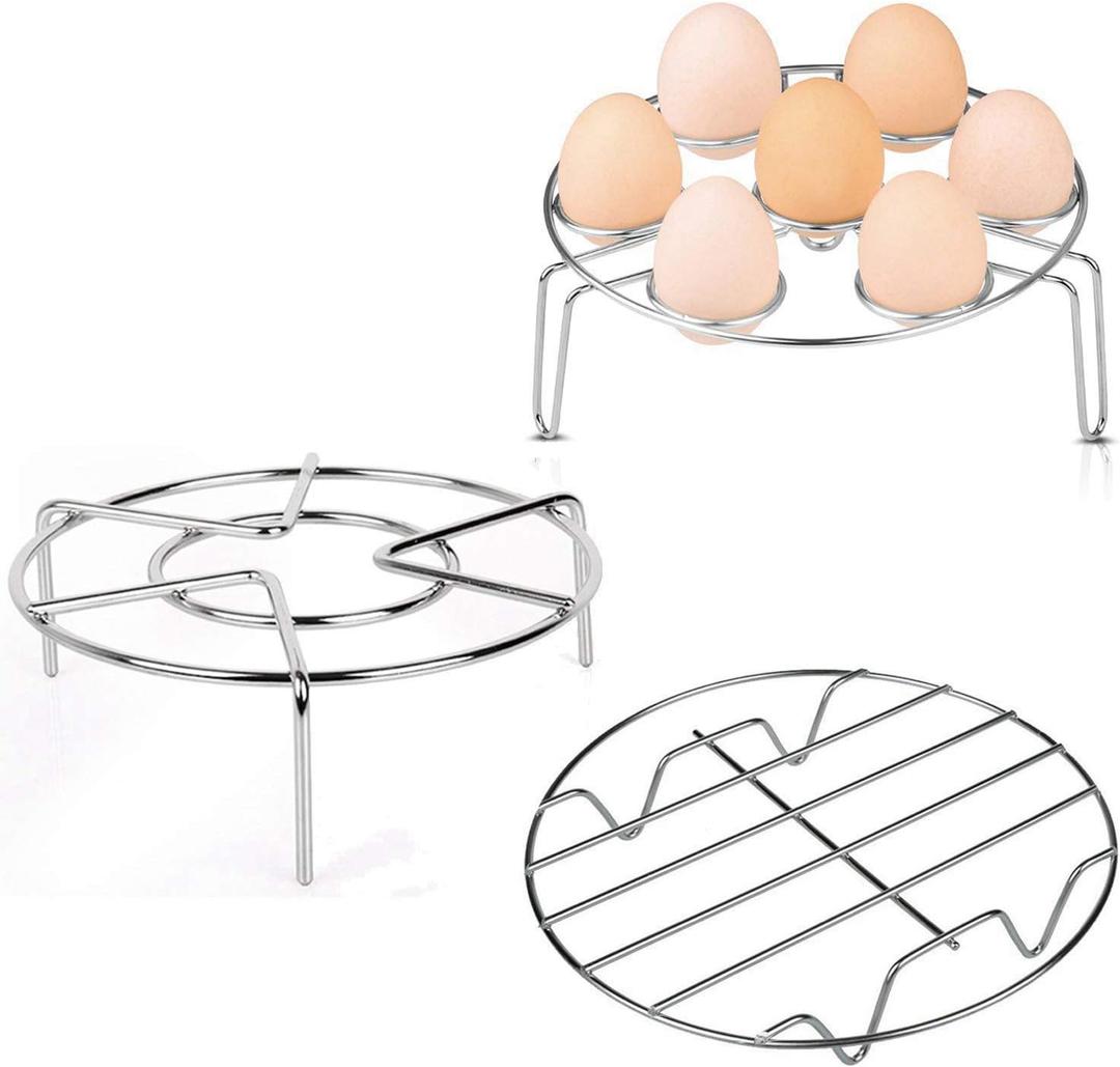 Konrisa Stainless Steel Steam Rack for Instant Pot Cooking Trivet Rack Holder Egg Steamer Basket Trivet Food Stand Air Fryer Rack for Pressure Cooker, Set of 3 (Type1)
