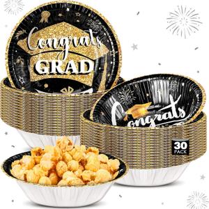 Ziliny 30 Pcs 16 oz Graduation Party Supplies Congrats Grad Disposable Paper Bowls Bulk Class of 2026 Soup Serving Bowl for Cold and Hot Food Salad Cereal Snack Dinner Decoration, 2 Styles (Black)