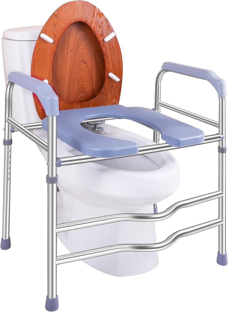 Raised Toilet Seat with Handles, Toilet Seat Riser for Seniors with Adjustable Height, up to 400lbs, Raised Toilet Seat for Elderly, Pregnant and Handicap, Fit Any Toilet, FSA/HAS Eligible (Blue)