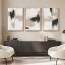 Framed Large Neutral Abstract Wall Art for Living Room, 3 Piece Modern Canvas Artworks, Minimalist Painting Prints for Dining Room Hallway Home Office Wall Decor, 24x36 In, 24" W x 36" H x 3Pcs