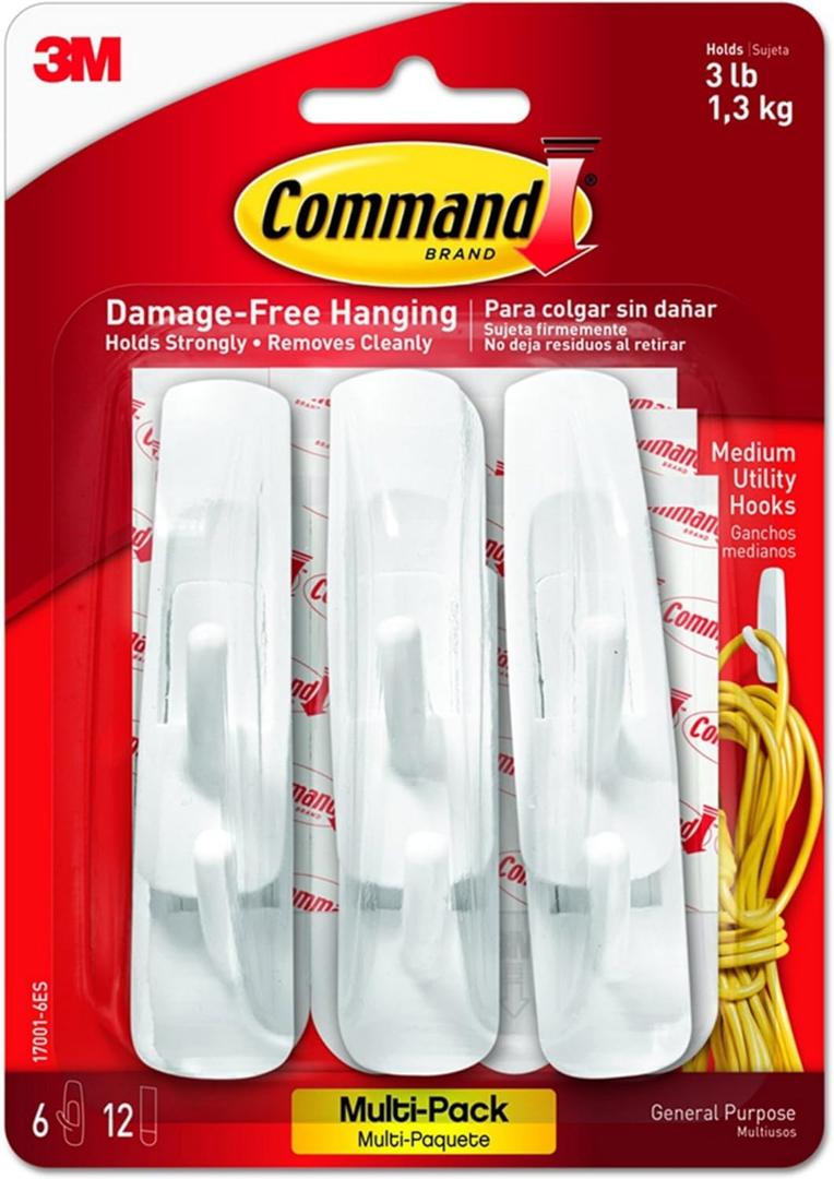 Command Strips 17001-VP-6PK Medium Command Hooks Value Pack 6 Count