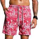 Verdusa Men's Leopard Swim Trunks Drawstring Waist Swimwear Summer Beach Shorts with Pockets Red XX-Large (Red, XXL)