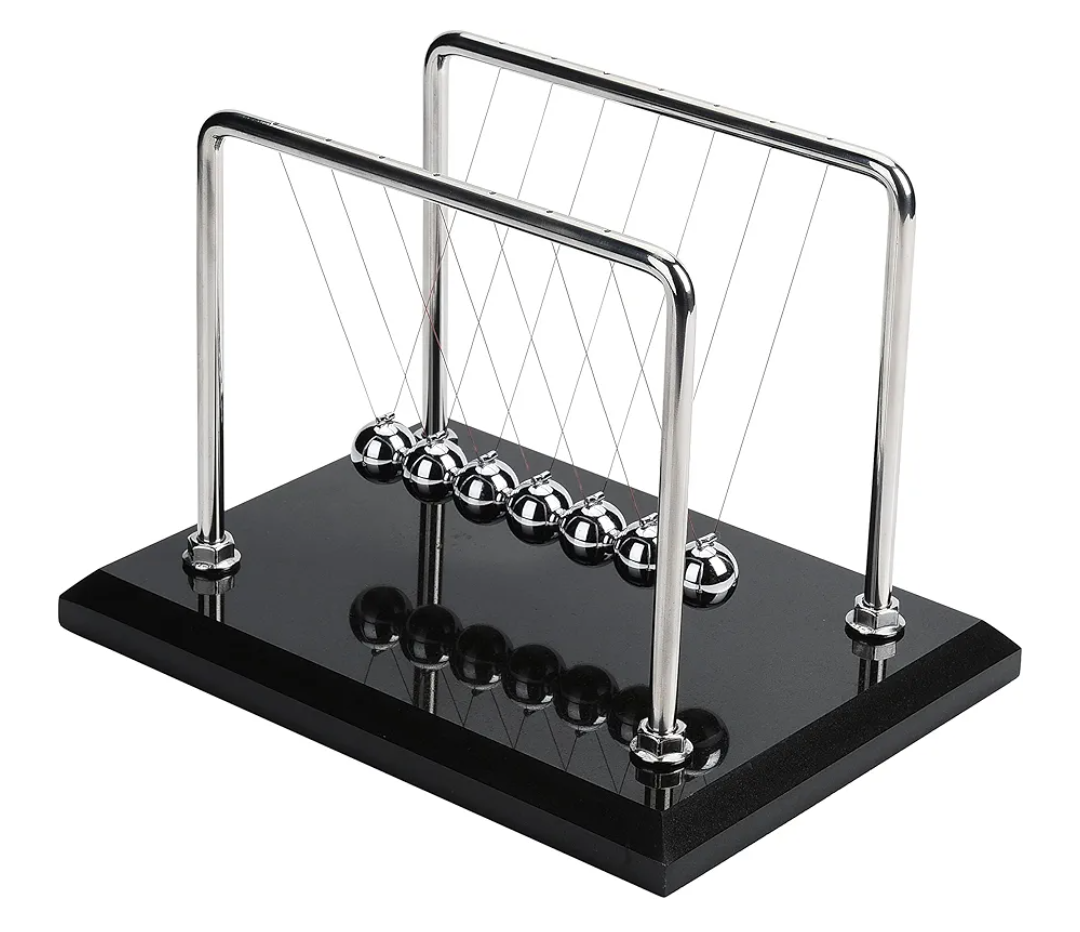 CERROPI Newton Cradle Balance Balls, Newton Pendulum with 7 Balls, Classic Newton Swing Ball, Science Physics Gadget | Desk Toys & Accessories, 70+ Sec Swingtime, Marble Base, Black