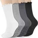 4 Pairs Grip Pilates Socks for Women Yoga Scrunch Slouch Non Slip Socks with Grippy Pilates Barre Workout Slipper 5-9