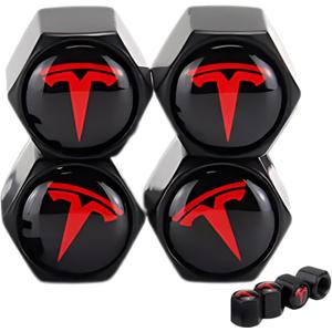 TACTILIAN Red Tire Valve Stem Caps for Tesla Model 3, S, X, Y | Leakproof Aluminum Tire Valve Caps with Rubber O-Rings Compatible with Tesla Car Accessories | Tire Valve Stem Covers Tire Caps 4 Pack (Tire Valve Stem Caps 4 Pack, Tesla Red)