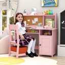 TaoHFE Pink Toddler Table and Chair Set,Wooden Kids Table and Chairs for Studying and Crafting, Kids Desk with Storage Kid Bedroom Furniture, Girl Table for Girls Pink