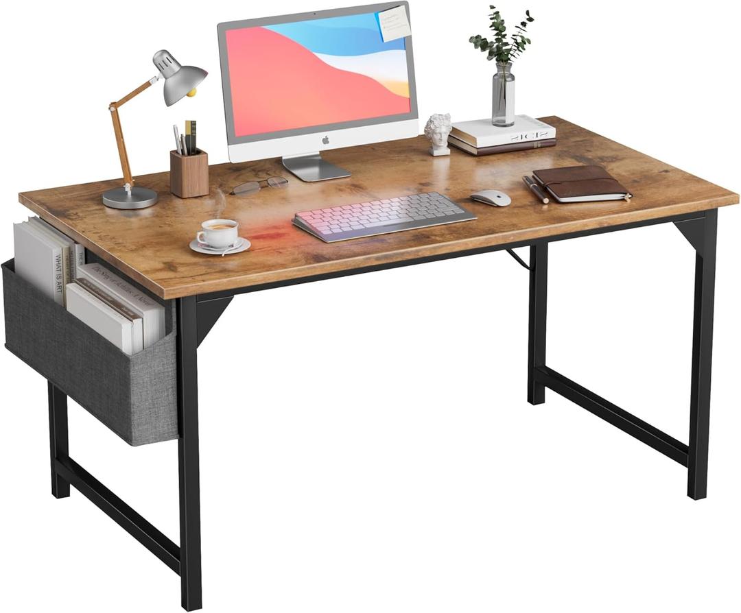 Furmax Computer Desk 48 Inch Small Office Desk with Storage Bag & Headphone Hook, Workstation for Home Office, Modern Writing Study Table (Rustic Brown)
