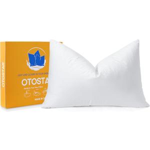 OTOSTAR Pack of 1 Down and Feather Throw Pillow Inserts, 12 x 20 Soft Fluffy Pillow Inserts with 100% Cotton Cover Decorative Pillows for Sofa Couch Bed-White (12x20 Inch (Pack of 1))