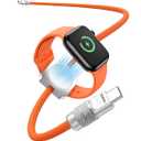 chubbycable Solo-Flex 2-in-1 USB-C Cable with Apple Watch Charger, Built-in 5W Magnetic Charger for Apple Watch, 100W Fast Charging, 4FT Thick Silicone Cable, Orange