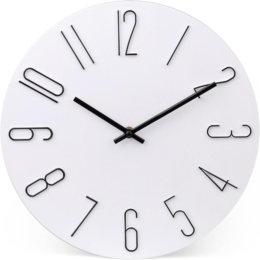 Wall Clock Silent Non-Ticking 12 Inch Modern Style Wooden Wall Clocks Decorative for Bedroom Kitchen Office Bathroom(White) Wall Clock Silent Non-Ticking 12 Inch Modern Style Wooden Wall Clocks Decorative for Bedroom Kitchen Office Bathroom(White)