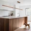 31 Inch Wood Linear Pendant Light Dimmable LED Kitchen Island Lighting with Remote Adjustable Hanging Chandelier for Dining Room Bar Pool Table 19W Modern Farmhouse Fixture Walnut Color