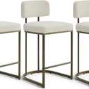 26" H Counter Height Bar Stools Set of 3, Modern Linen Fabric Upholstered Barstools with Backrest for Kitchen Island, Gold Metal Frames, Linen