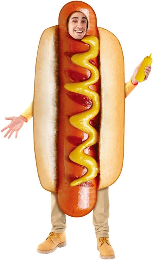 Hot Dog Costume Adult Hotdog Cosplay Fancy Dress Unisex Halloween Party Outfits (One Size, Red)
