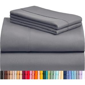 LuxClub 4 PC Queen Sheet Set, Queen Size, Deep Pockets 18" Wrinkle Free Cooling Bed Sheets Machine Washable Hotel Bedding Silky Soft - Light Grey Queen